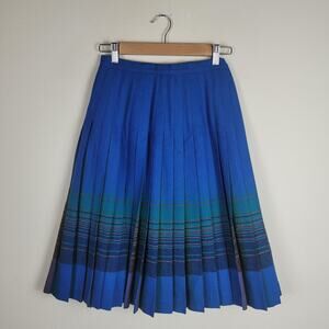 Blue and Green Pleated Pendleton Skirt